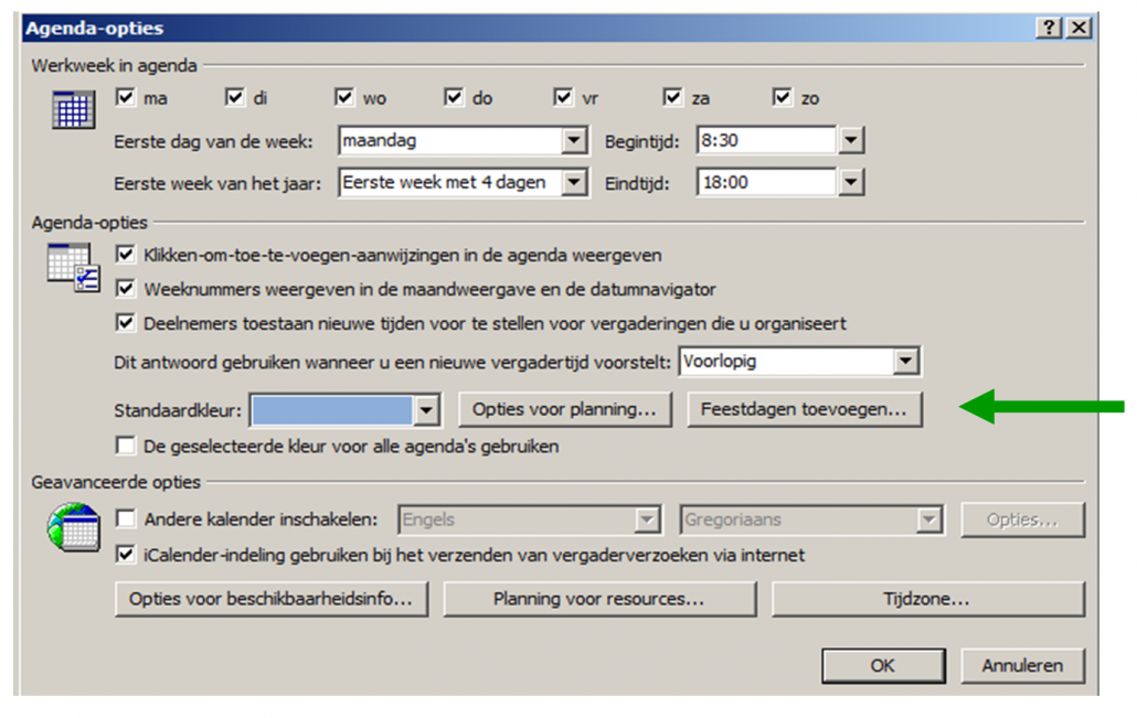Feestdagen toevoegen in Outlook 2007_Feestdagen toevoegen