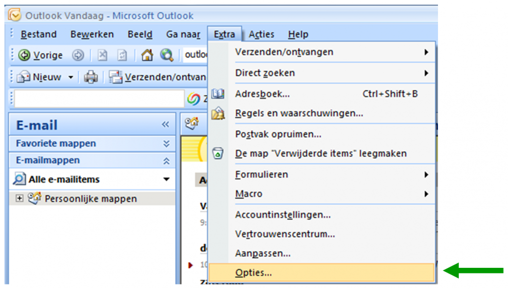 Feestdagen toevoegen in Outlook 2007_Opties